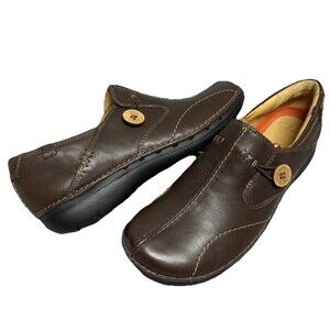 Clarks Un.Loop Women’s Brown Leather Ortholite Slip On Shoes Size 7 M